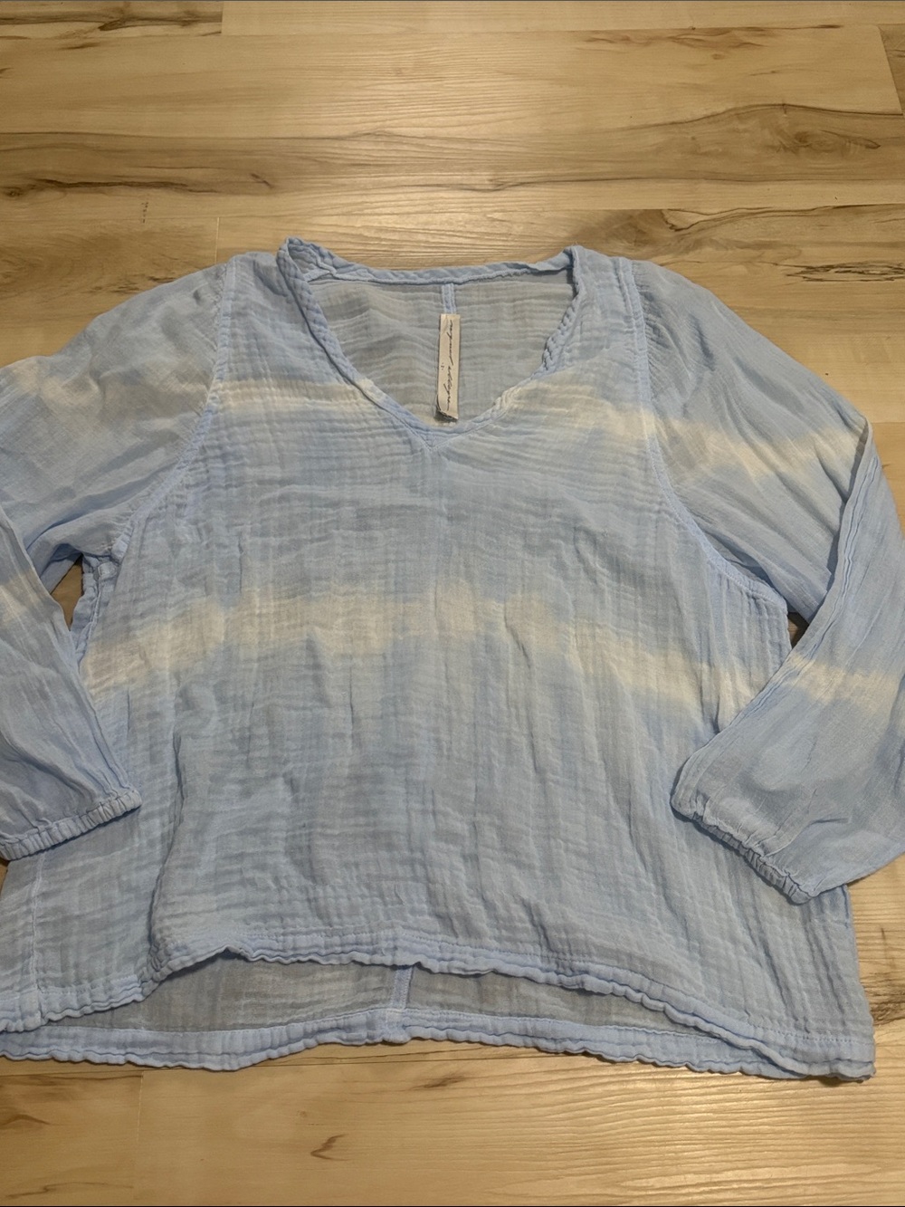 Raquel Allegra 100% Cotton Gauze Tie Dye V-Neck Blouse Blue White Size 2 M/L